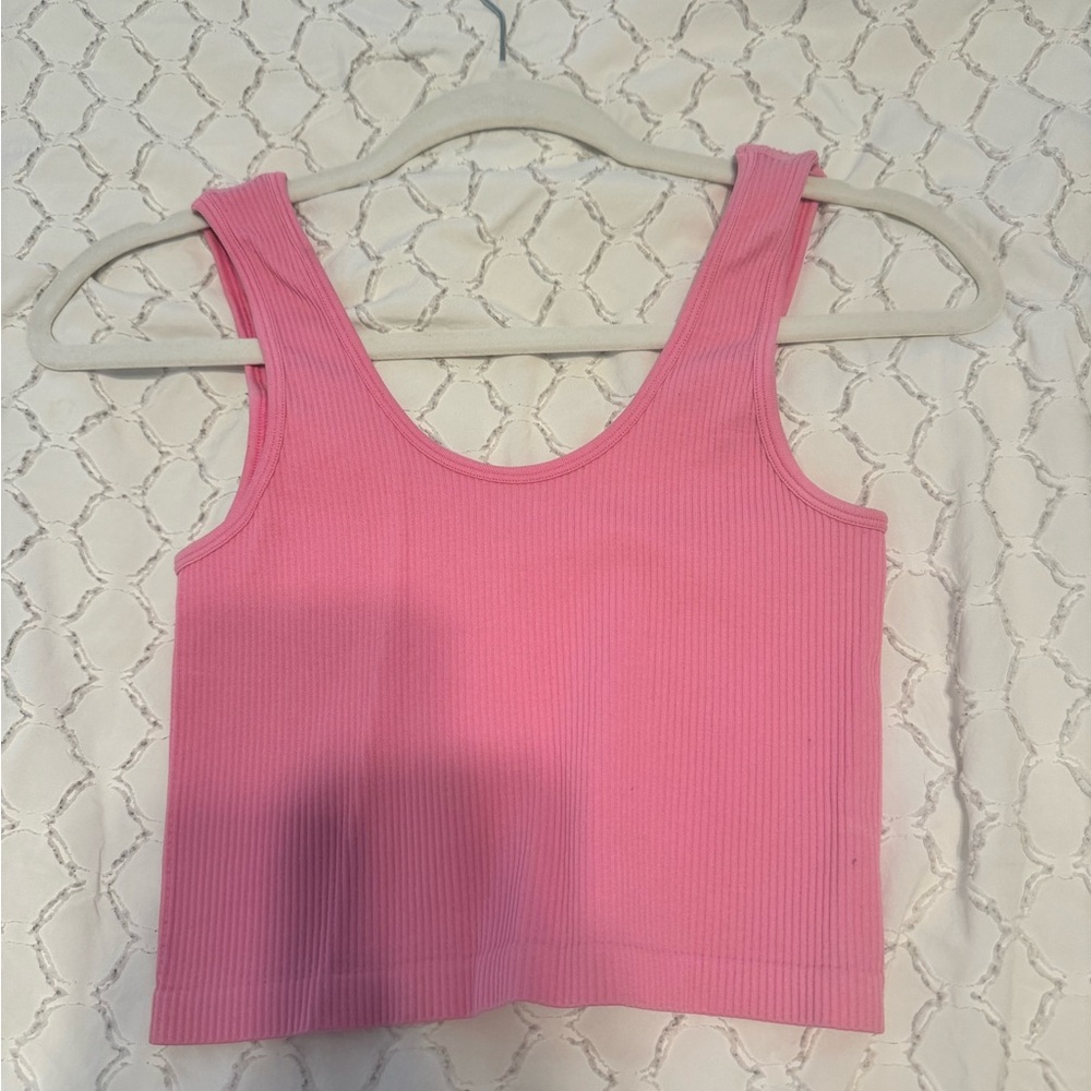 Hot Pink Ribbed Crop Tank Top - Picture 2 of 4